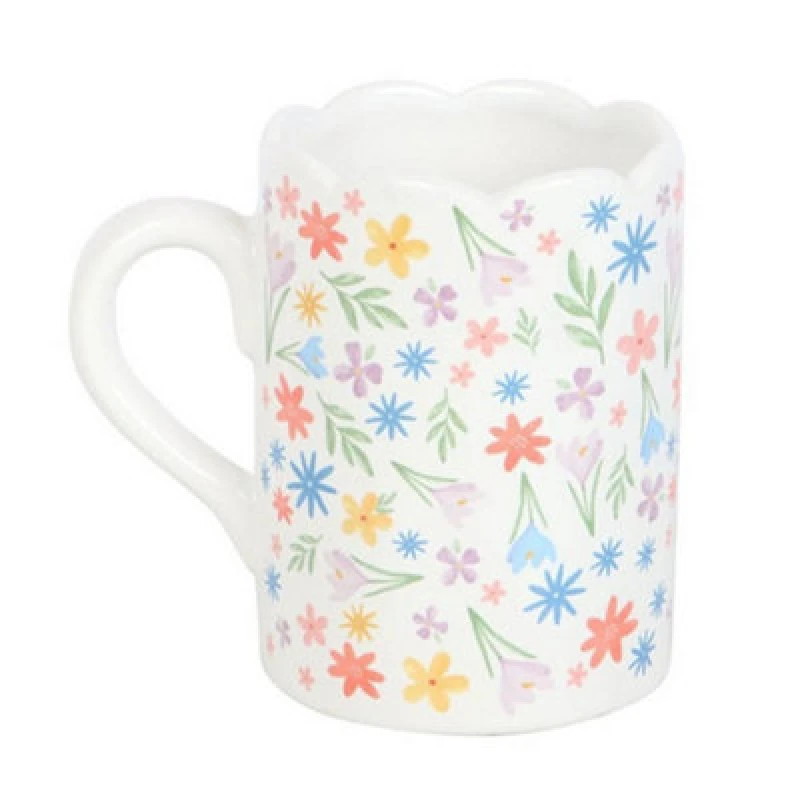Image of Something Different Something Different Spring Floral Scalloped Mug in White White One Size Unisex 5063703387415