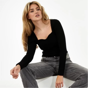 Image of Jack Wills Sweetheart Neck Knitted T-Shirt - Black