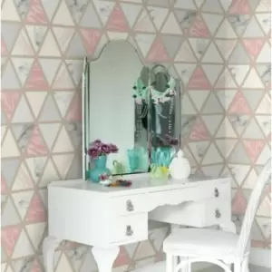 Image of Marble Geo Multicoloured Wallpaper Pink Metallic Triangle Arthouse