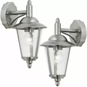 Image of Loops - 2 pack IP44 Outdoor Wall Lamp Stainless Steel Traditional Lantern Porch Hang