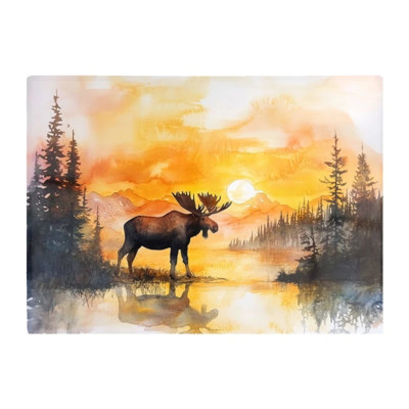 Image of Warren Reed Designer Watercolour Moose At Sunset Chopping Board
