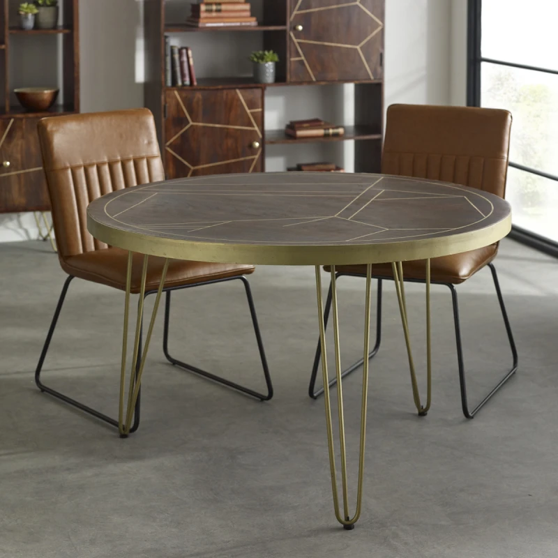 Image of Indian Hub Dark Gold Round Dining Table