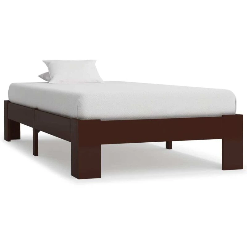 Image of vidaXL Solid Pine Wood Bed Frame Dark Brown 90x200cm Single Bed Furniture