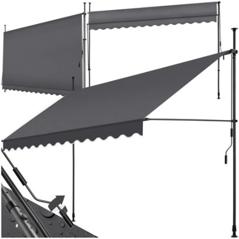 Image of Tectake Awning With Hand Crank - Pressure Fitted , Height Adjustable 350 X 180 Cm - Black/grey