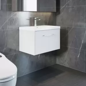 Image of Hudson Reed Juno Wall Hung 1-Drawer Vanity Unit with Basin 1 600mm Wide - White Ash