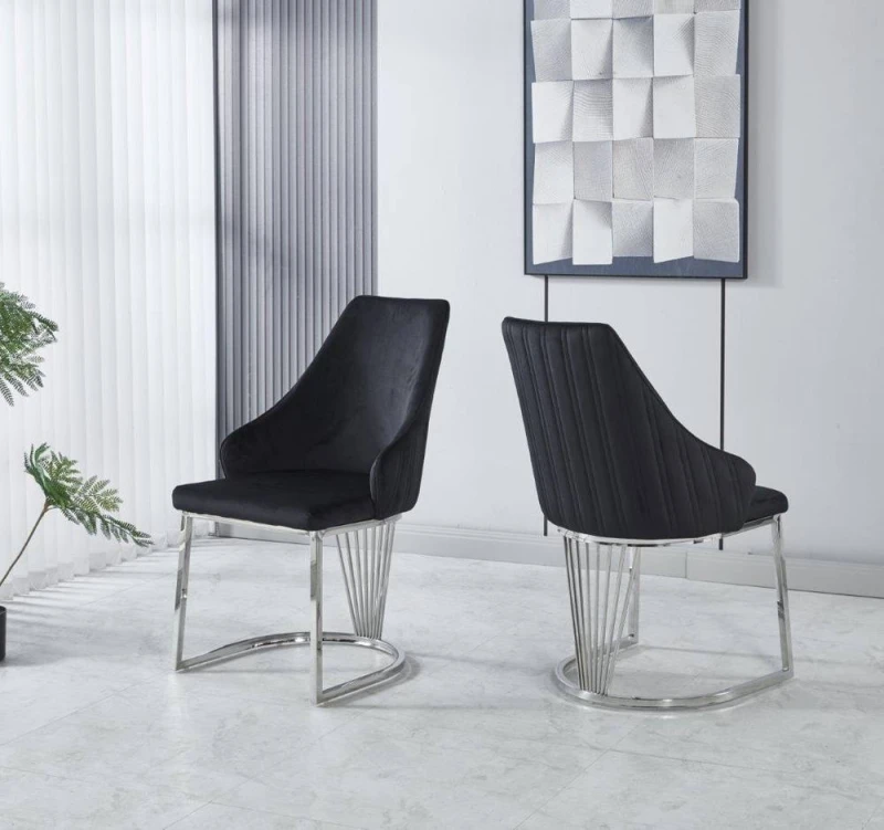 Image of Modernique Modernique Set of 2 Velvet Upholstered Dining Chairs with Chrome Metal Legs in Black One Size Unisex 5061017321804