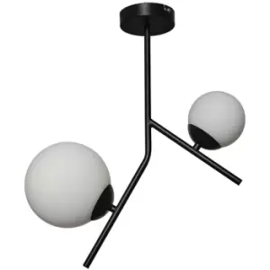 Image of Minisun - Black 2 Way Ceiling Light Fitting Opal Glass Globe Lampshades - No Bulb