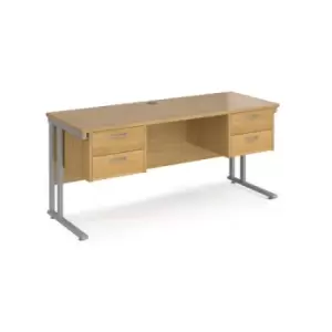 Image of Office Desk Rectangular Desk 1600mm With Double Pedestal Oak Top With Silver Frame 600mm Depth Maestro 25 MC616P22SO