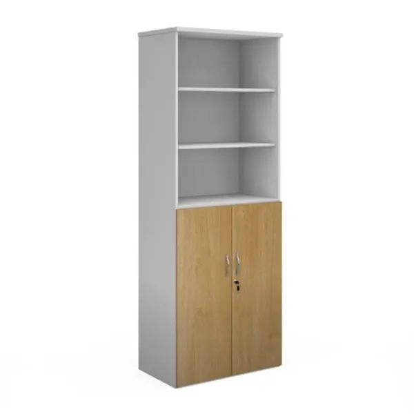 Image of Duo Duo combination unit with open top 2140mm high with 5 shelves - white with oak lower doors White/Oak R2140OPD-WHO