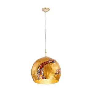 Image of Luna Designer Glass Dome Pendant Light Polished Gold 1x E27 - Kiss Gold Pattern