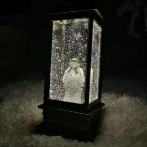 Image of 28cm Snowtime Dual Power LED Christmas Glitter Water Spinner Rustic Lantern The Snowman & The Snow dog Scene