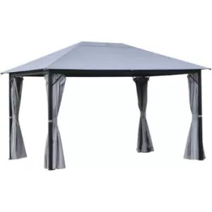 Image of 4 x 3(m) Outdoor Gazebo Canopy Pavilion w/ Curtains Netting Sidewalls - Grey - Outsunny