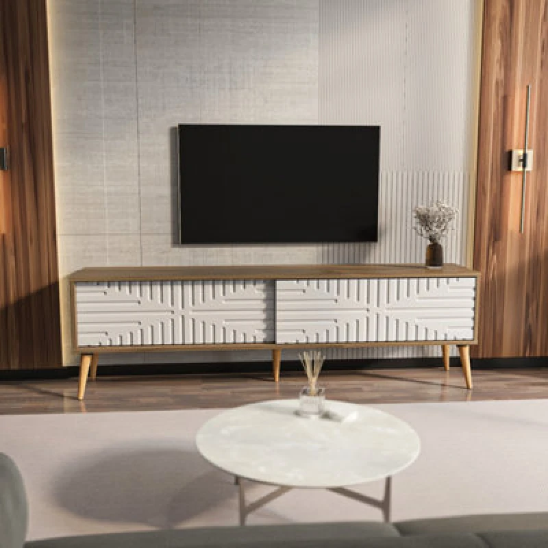 Image of Decorotika Modern Riso TV Stand Walnut And White