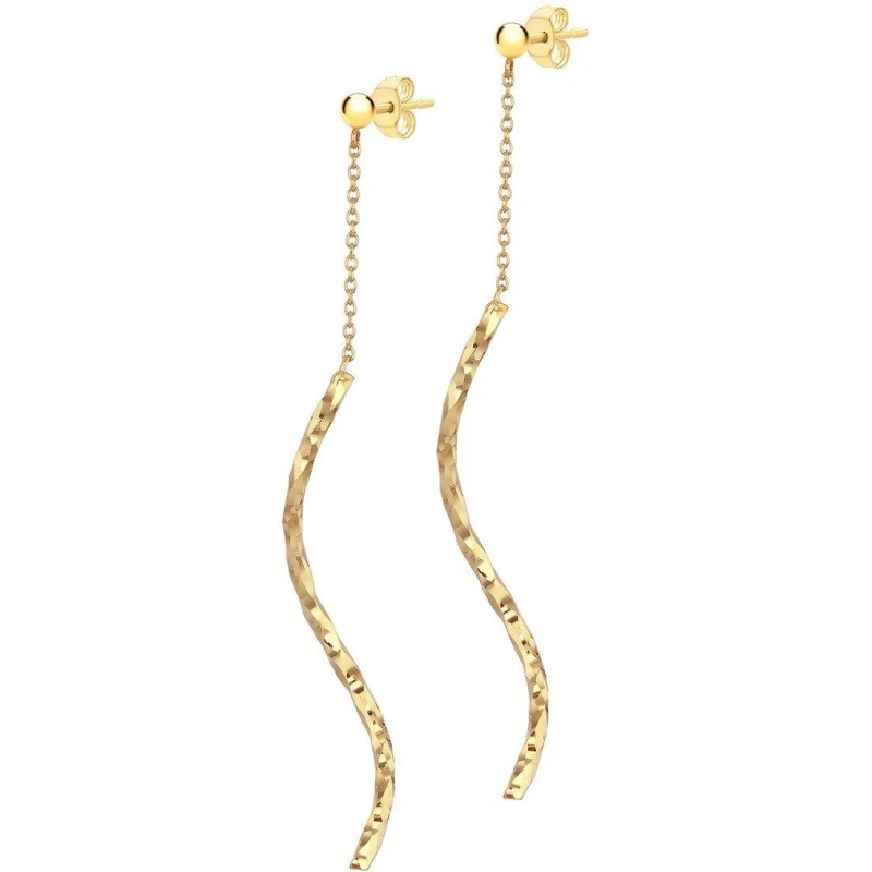 Image of Be You 9ct Gold Diamond Cut Tube and Chain Stud Earrings Yellow Gold female One Size