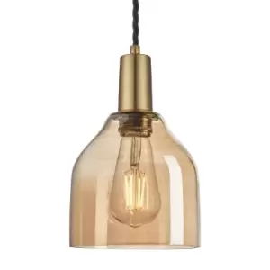 Image of Industville Sleek Tinted Glass Cone Amber Pendant / 6" Pewter Holder