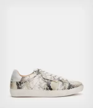 Image of AllSaints Womens Sheer Leather Snake Trainers, Taupe Grey, Size: UK 5/US 8/EU 38