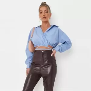 Image of Missguided Poplin Wrap Shirt - Blue