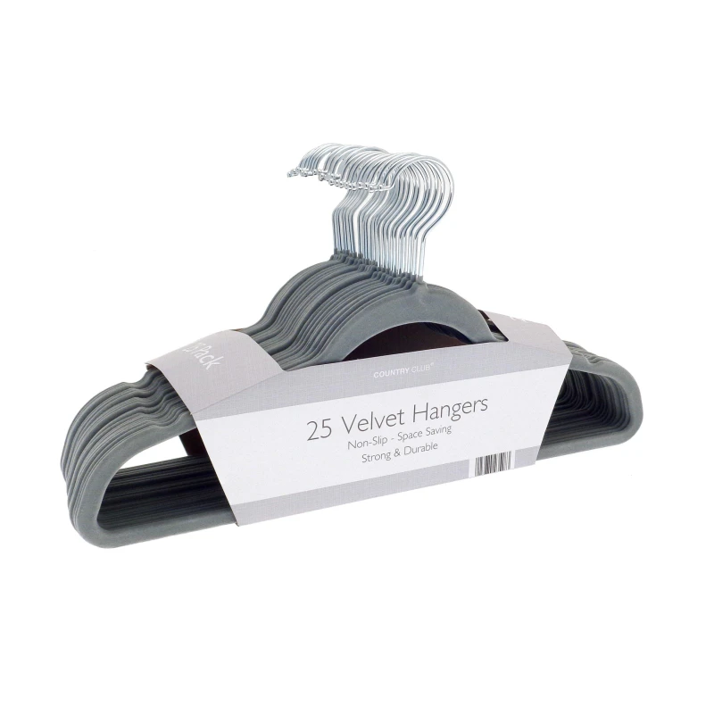 Image of Country Club Velvet Hangers with Swivel Hook - Pack of 25 Grey unisex One Size