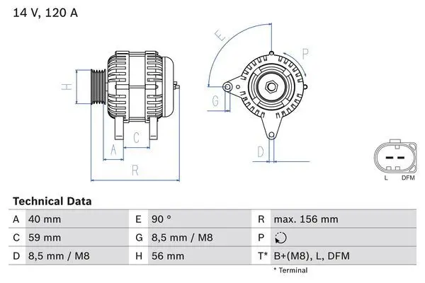 Image of Bosch Generator Alternator charge current: 120A 0 986 041 860 Alternator VW,AUDI,FORD,Golf IV Schragheck (1J1),POLO (9N_)
