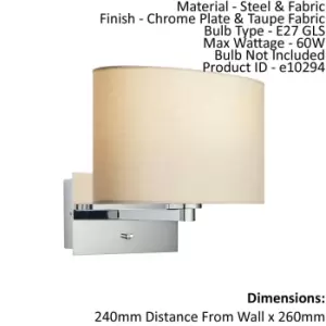 Image of Wall Light & Shade Chrome & Taupe Fabric 60W E27 USB Socket e10294