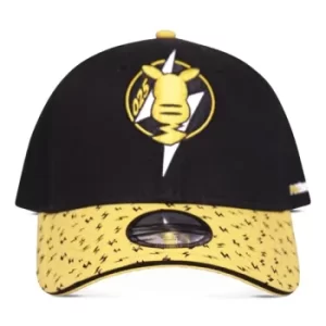 Image of POKEMON Pika #025 Badge Adjustable Baseball Cap, Unisex, Black/Yellow (BA684384POK)