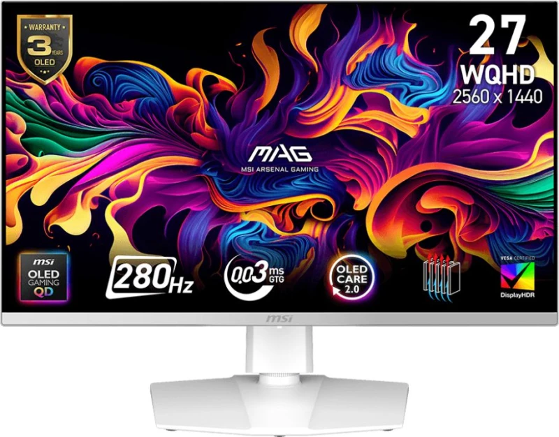Image of MSI MAG 272QPW QD-OLED X28 26.5" Wide Quad HD 280Hz OLED Gaming Monitor - White