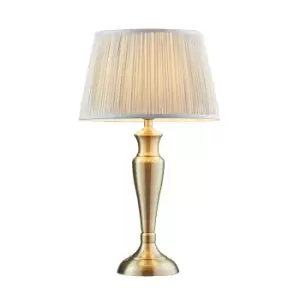 Image of Table Lamp Antique Brass & Silver Silk 60W E27 GLS Base & Shade e10234