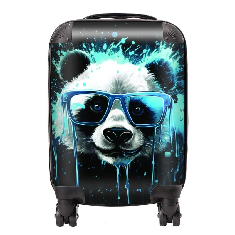 Image of Warren Reed - Designer Blue Splashart Panda Face Suitcase Size: Medium Blue Unisex Medium