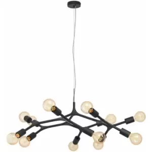 Image of Pendant Ceiling Light 12 Bulb Colour Black Arms & Lamp Holders Bulb E27 12x60W