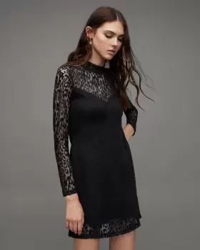 Image of AllSaints Hanna Anita Devore Leopard Print Mini Dress
