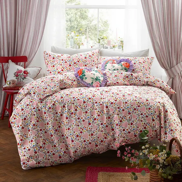 Image of Cath Kidston Floral Heart Frill Duvet Set , Single, Pink