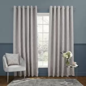 Image of Catherine Lansfield Damask Metallic Pinsonic Foil Lined Eyelet Curtains, Grey, 66 x 54 Inch