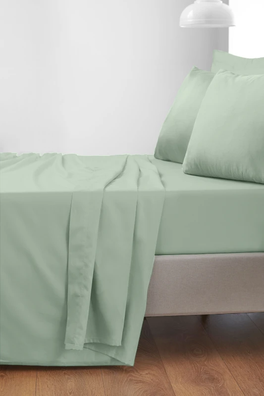 Image of Bianca '400 Thread Count Cotton Sateen' Flat Sheet in Green Size: Super King Flat Green Unisex Super King Flat