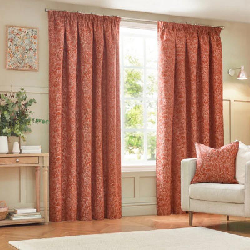 Image of Grantley Jacquard Pencil Pleat Curtains Brick, Brick / 168x183cm