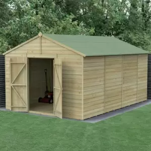 Image of 15' x 10' Forest Beckwood 25yr Guarantee Shiplap Windowless Double Door Apex Wooden Shed - Natural Timber
