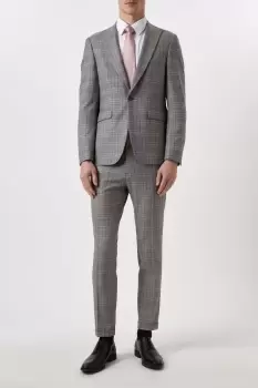 Image of Skinny Fit Grey Blue Pow Check Suit Jacket