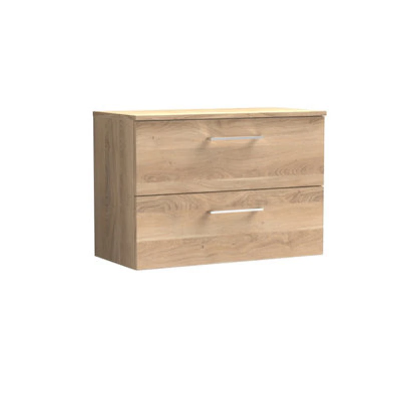 Image of Nuie Arno Wall Hung 2-Drawer Vanity & Bleached Oak Laminate Worktop, Stylish Counter Top Vanity Unit In Bleached Oak, 800mm