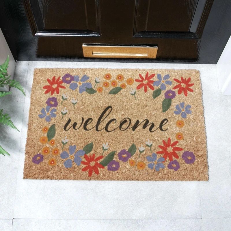 Image of Artsy Doormats Welcome Floral Border Doormat (60 X 40Cm)