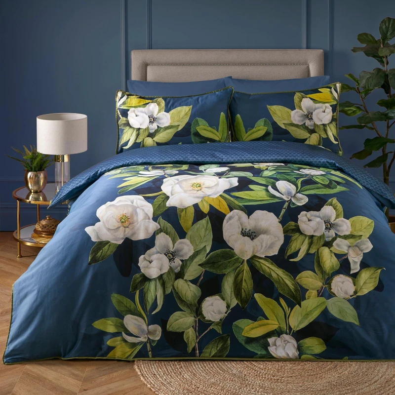 Image of Soiree Alaya Vibrant Floral Duvet Cover Set in Dark Teal - Green Green Superking