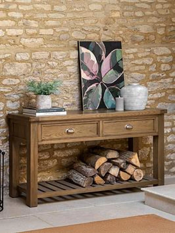 Image of SO'HOME Toledo Oak 2 Drawer Console Table Natural Oak ONE SIZE