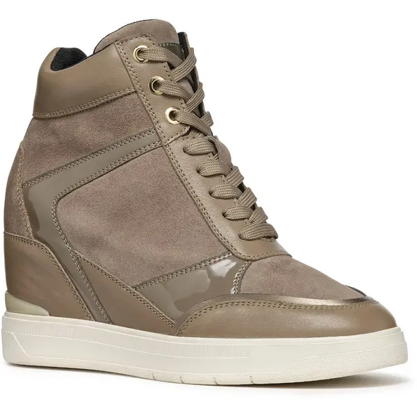 Image of Geox Womens D MAURICA Suede Wedge Hi Top Trainers UK Size 5 (EU 38) Dark Taupe GEO075-DKTPE-5