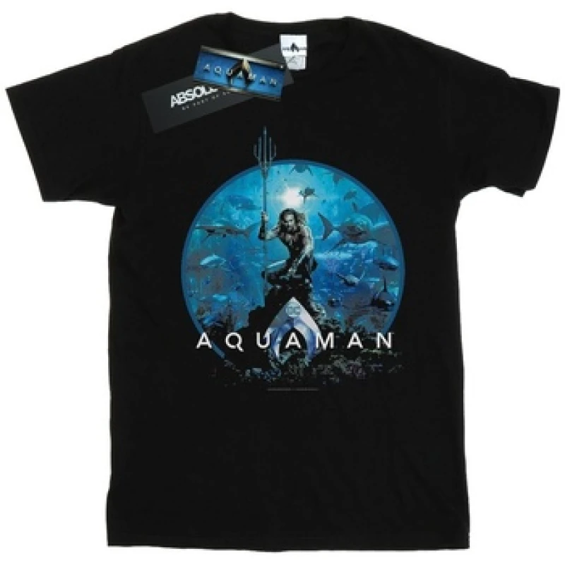 Image of DC Comics Aquaman Circle Poster Cotton T-Shirt Black female