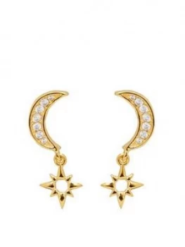 Image of Simply Silver Sterling Silver 12Ct Yellow Gold Moon & Stars Drop Earrings