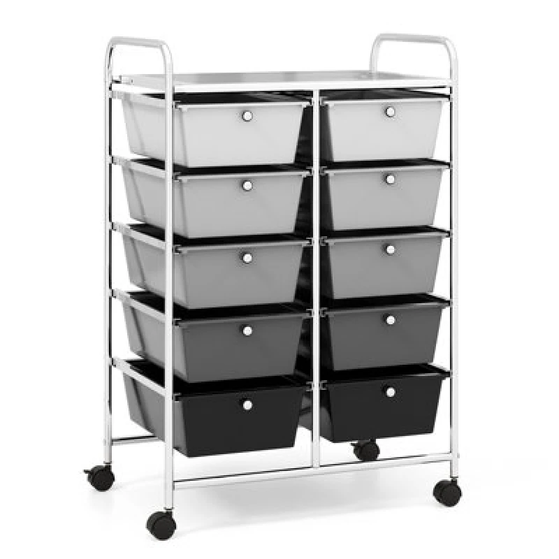 Image of Costway 10 Drawers Storage Trolley Mobile Rolling Utility Cart Home Office Organizer