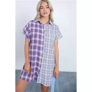 Image of I Saw It First Purple Petite Checked Button Through Shirt Dress - Purple