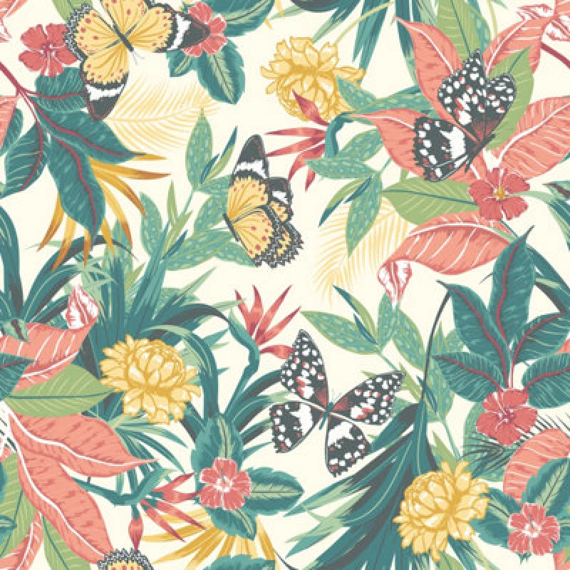 Image of Hoopla Walls Paradise Apricot & Jade Smooth Matt Wallpaper