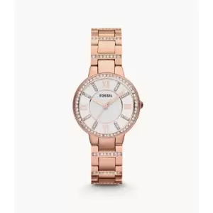 Image of Fossil Womens Virginia Rose-Tone Stainless Steel Watch - Rose Gold