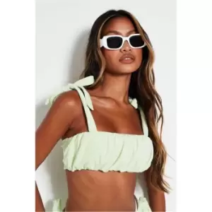 Image of I Saw It First Green Towelling Ruched Tie Strap Crop Top - Green