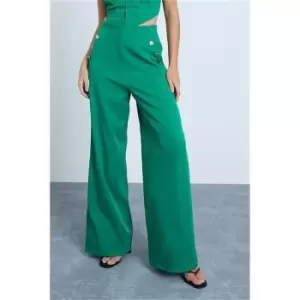 Image of I Saw It First High Waisted Button Detail Wide Leg Trousers - Green