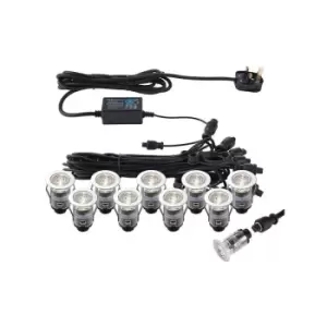 Image of Saxby Ikonpro Cct - Integrated LED 10 Light Outdoor Recessed Light Kit Polished Stainless Steel, Clear IP67